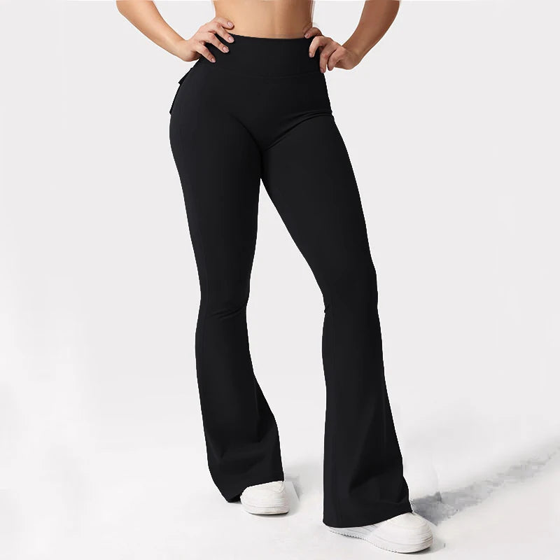 Women's Yoga Flare Trousers High Waisted Tummy Control Pockets