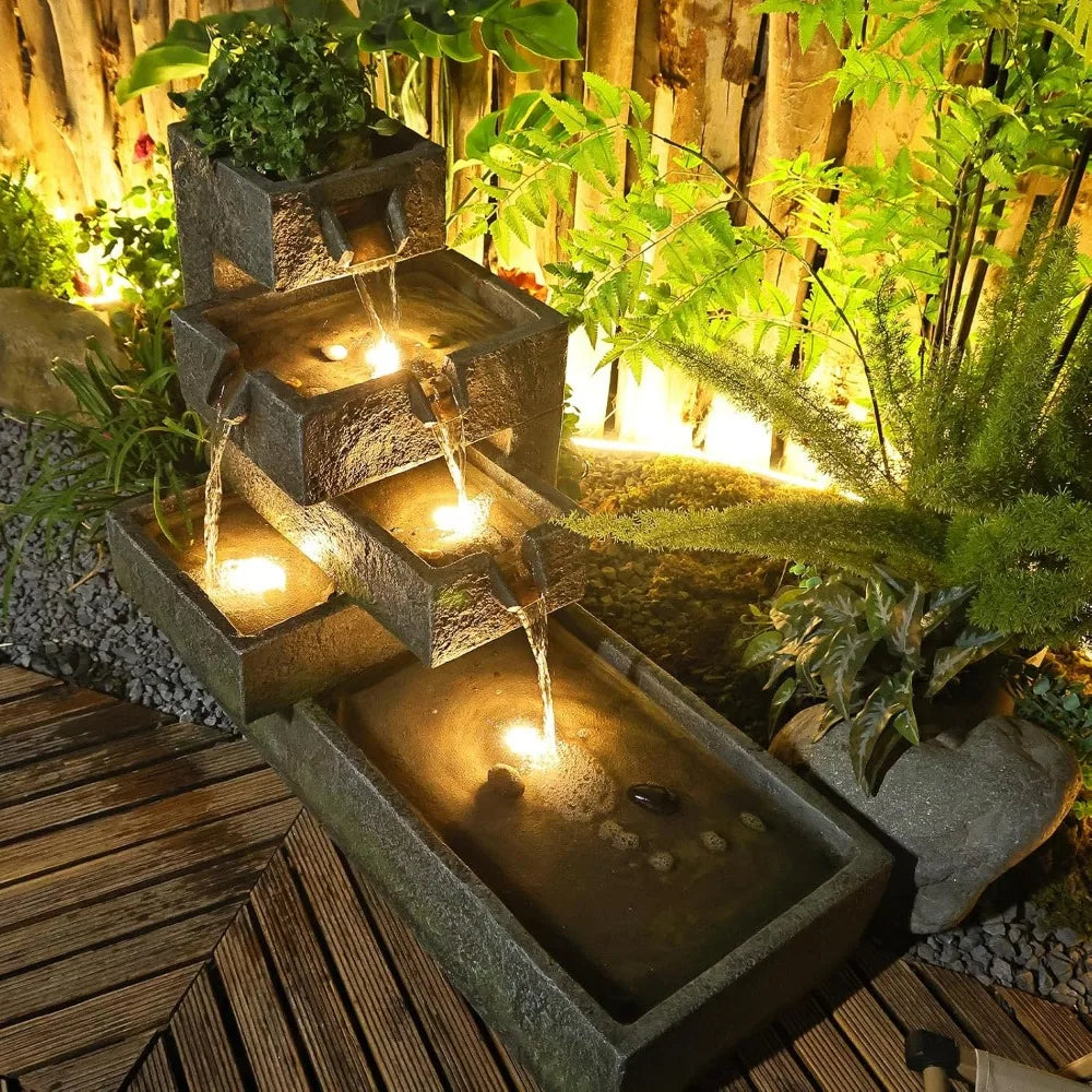 Tankana Tiered Water Fountain Outdoor Garden Cascade With LED