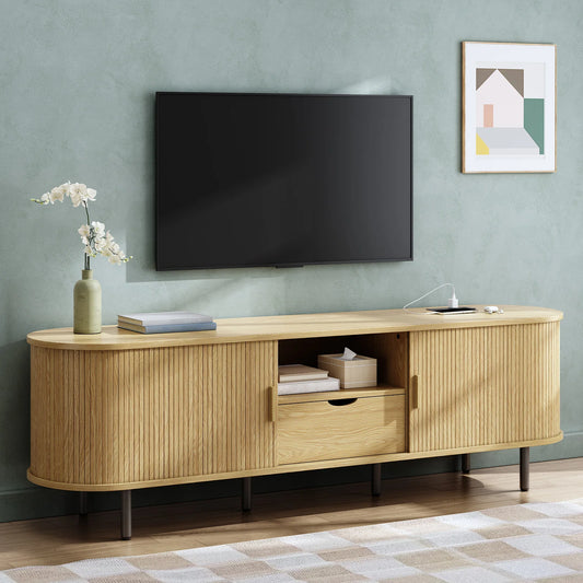 ONBRILL TV Stand With Power Outlet And Adjustable Storage Shelves