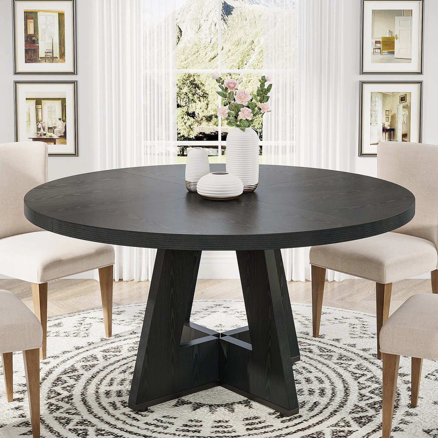 Tribesigns Round Dining Table for Four Farmhouse Kitchen Dining Room