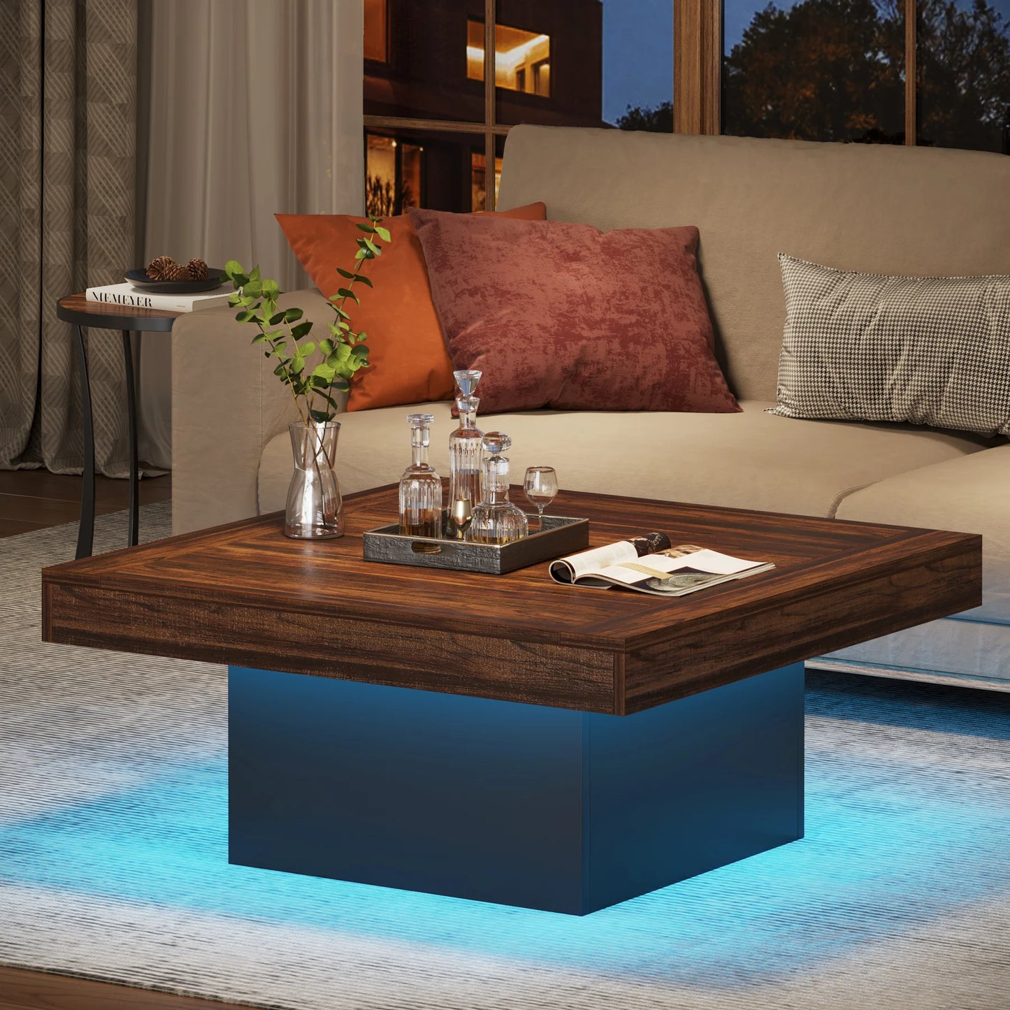 Tribesigns Square LED Coffee Table Engineered Wood