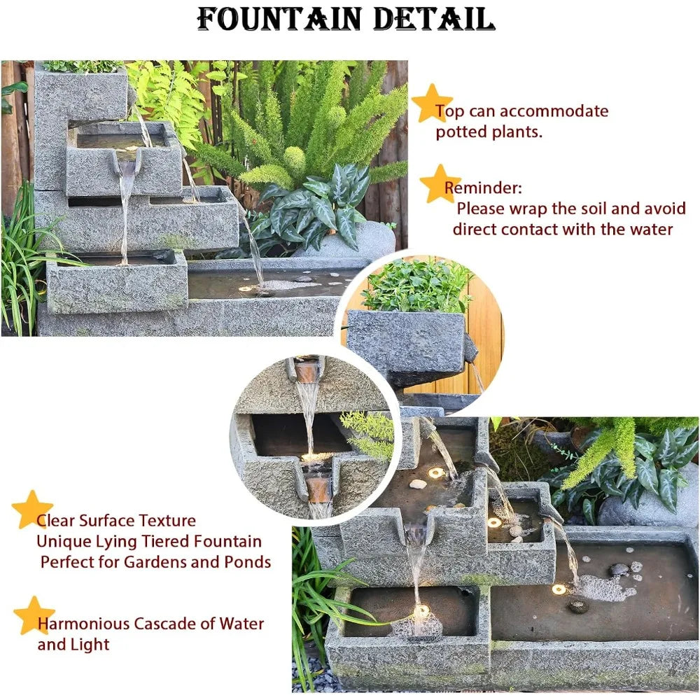 Tankana Tiered Water Fountain Outdoor Garden Cascade With LED