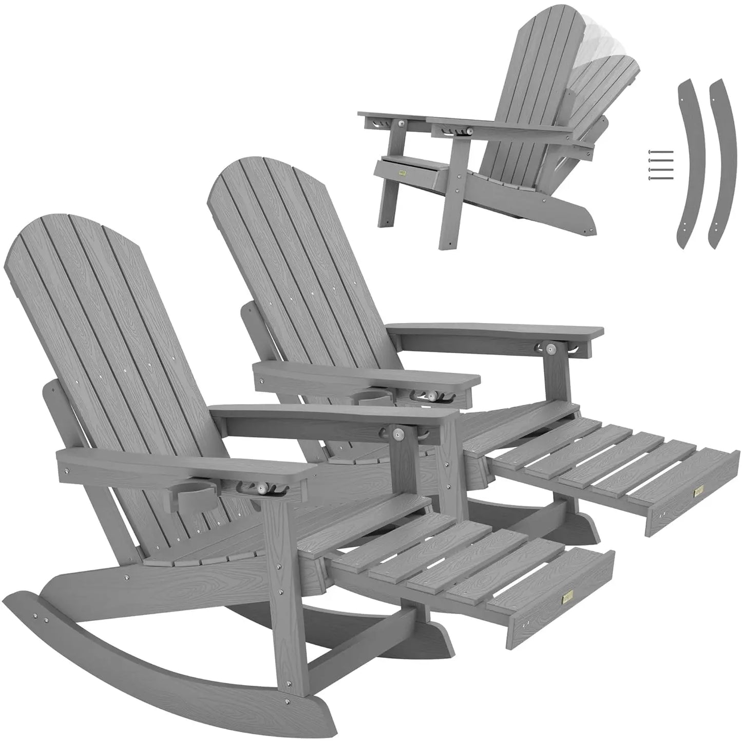Set of 2 Oversize Adirondack Chairs With Retractable Ottoman