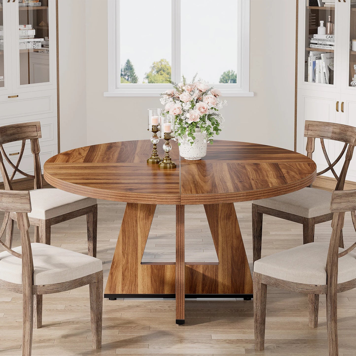 Tribesigns Round Dining Table for Four Farmhouse Kitchen Dining Room
