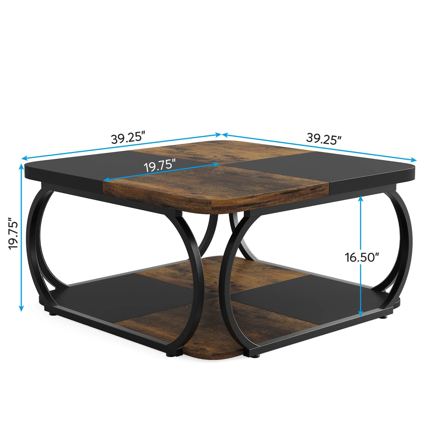 Tribesigns Square Coffee Table Two Tier Wood Storage Shelf