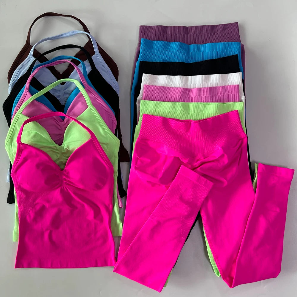Seamless Gym Set for Women Tank Tops and High Waist Leggings