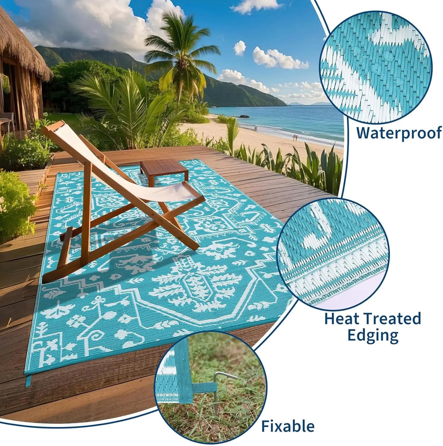 TWISTER.CK Waterproof Outdoor Rug Stain Resistant Easy Clean Patio Mat