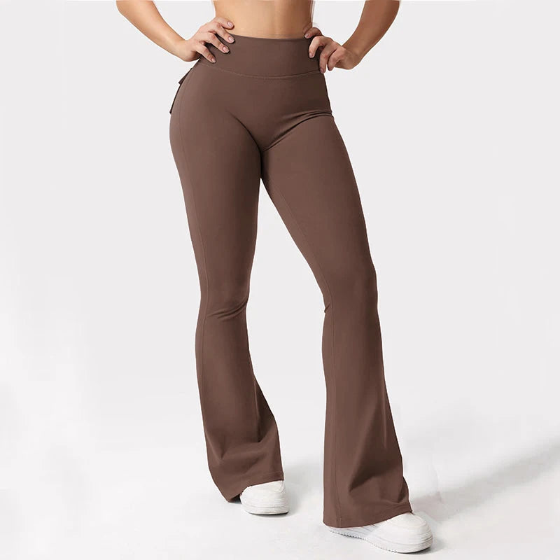 Women's Yoga Flare Trousers High Waisted Tummy Control Pockets