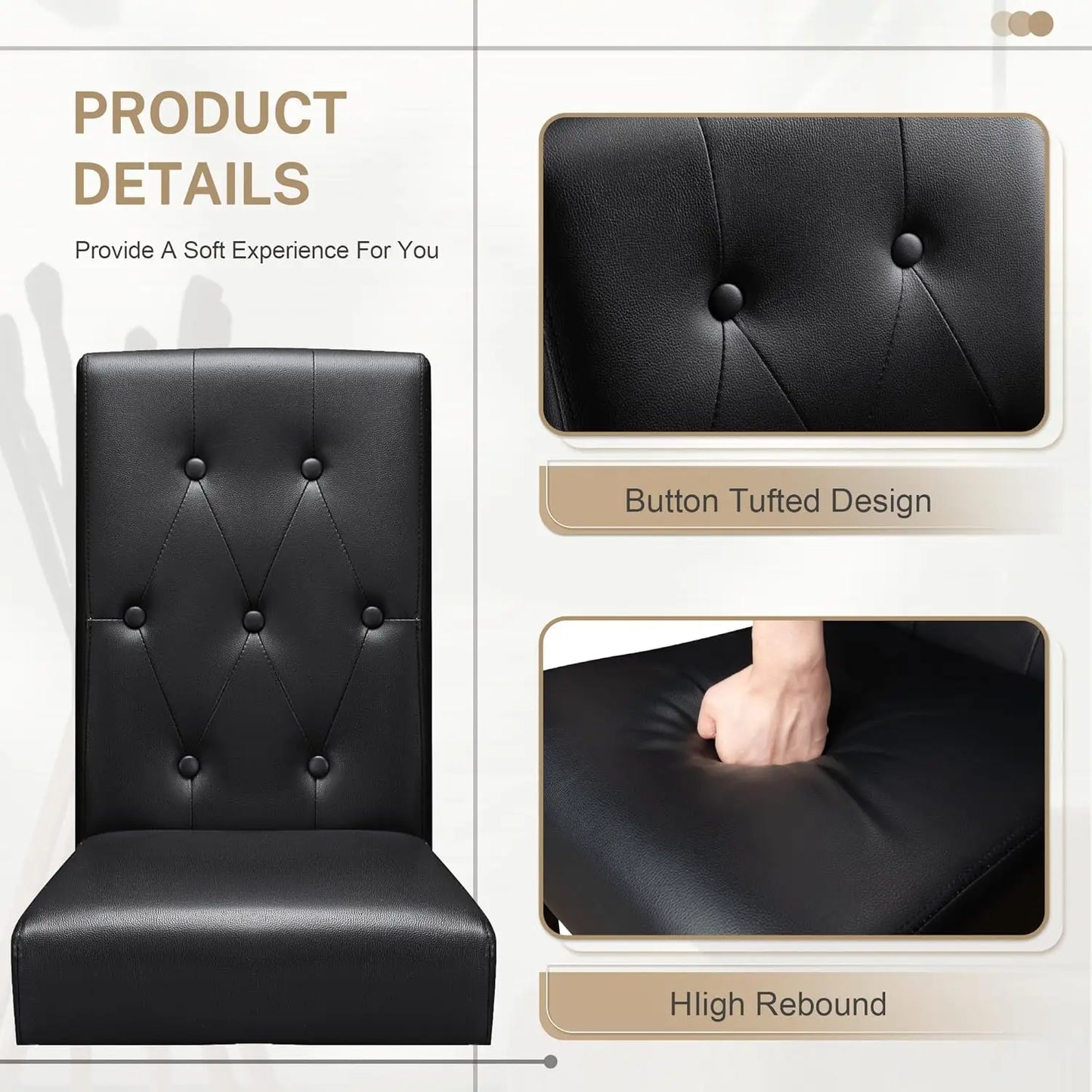 Upholstered Dining Chairs Set Of 4 With Button Tufted PU Leather And Wood Legs