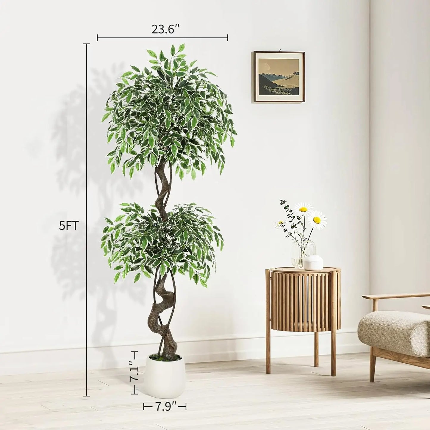 HiMISS Artificial Ficus Tree Indoor Outdoor Faux Plant Pot