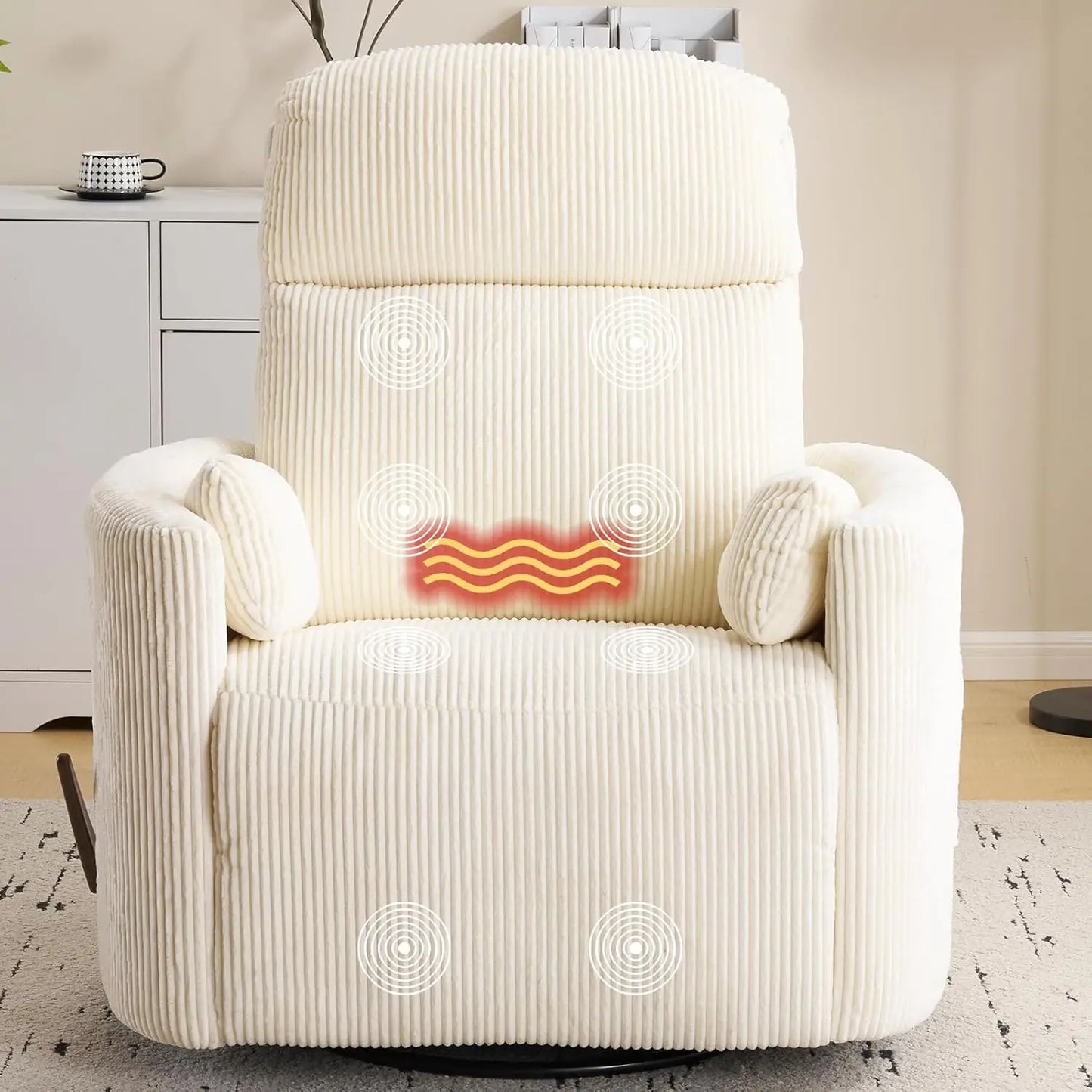 Swivel Rocker Recliner With Massage And Heat Adjustable Headrest