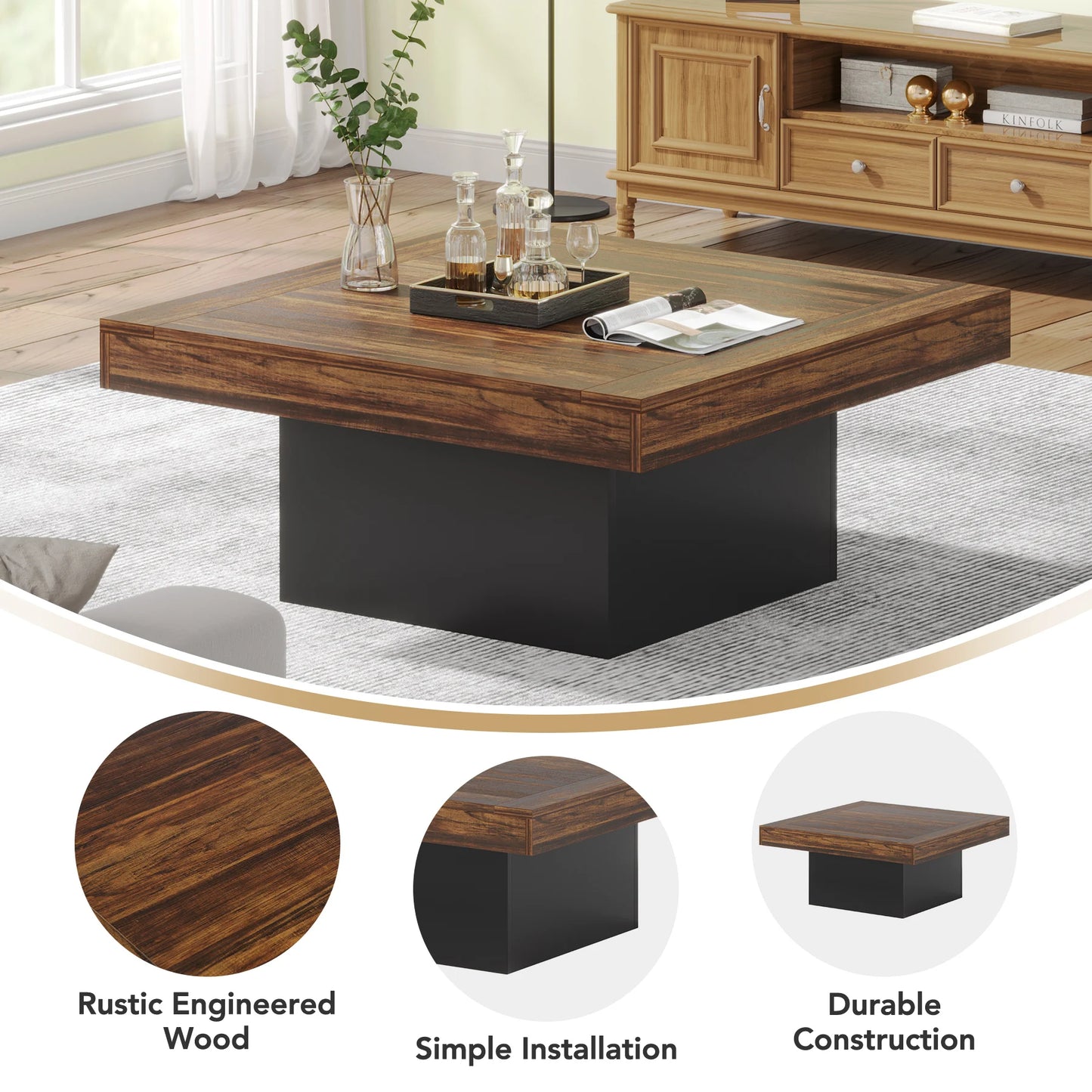 Tribesigns Square LED Coffee Table Engineered Wood