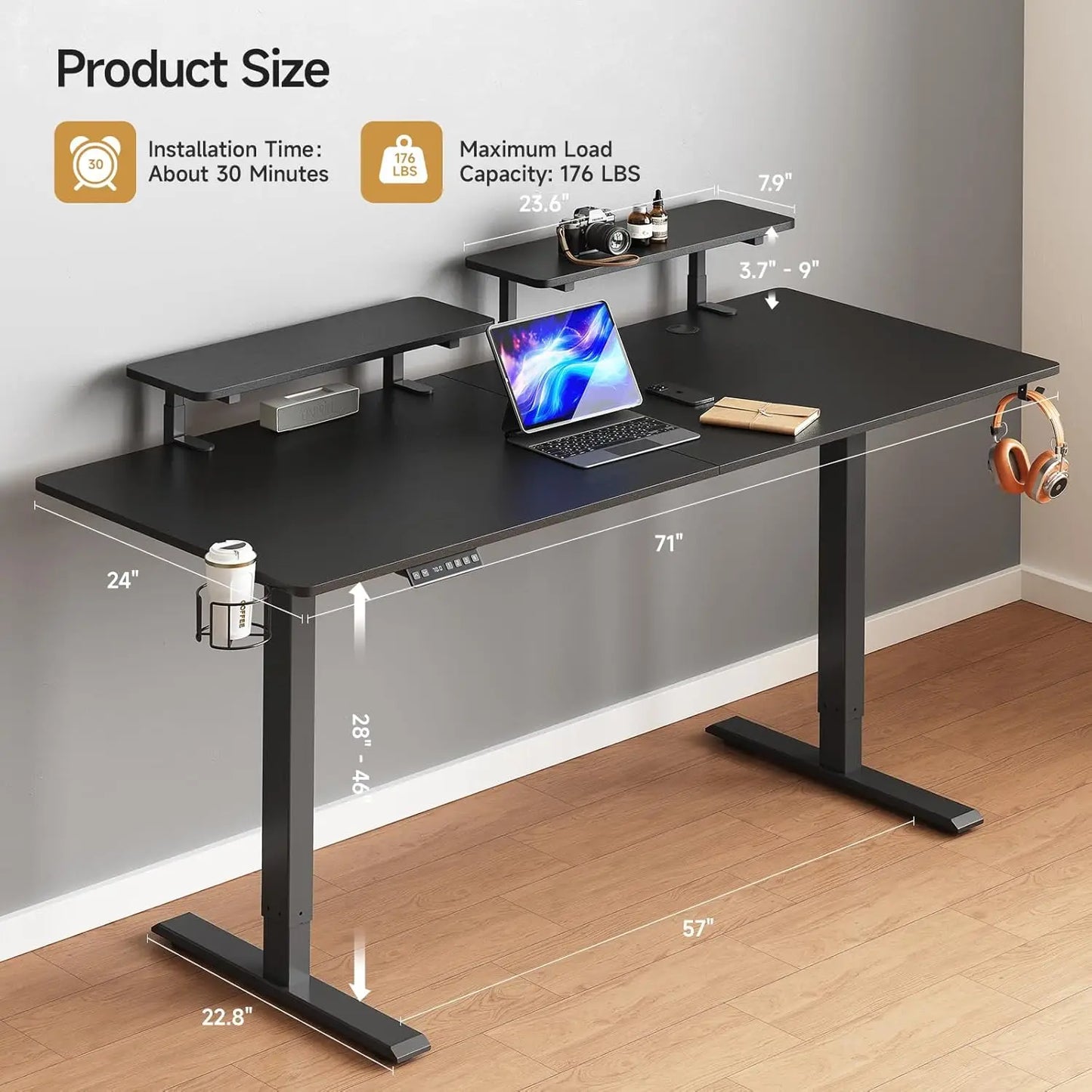 ONBRILL Electric Standing Desk With Memory Controller And Monitor Shelves