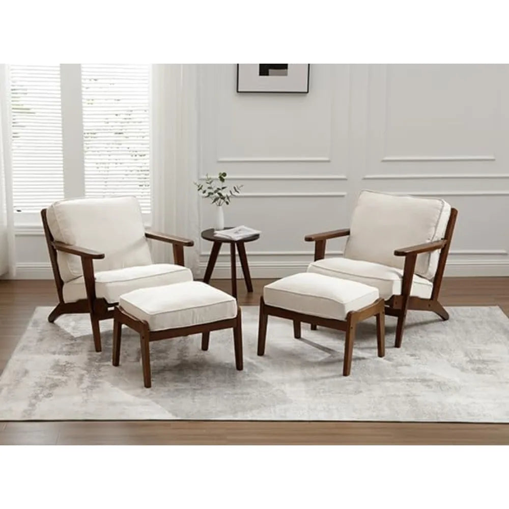 RBXC Mid Century Modern Accent Chair With Ottoman Walnut Linen