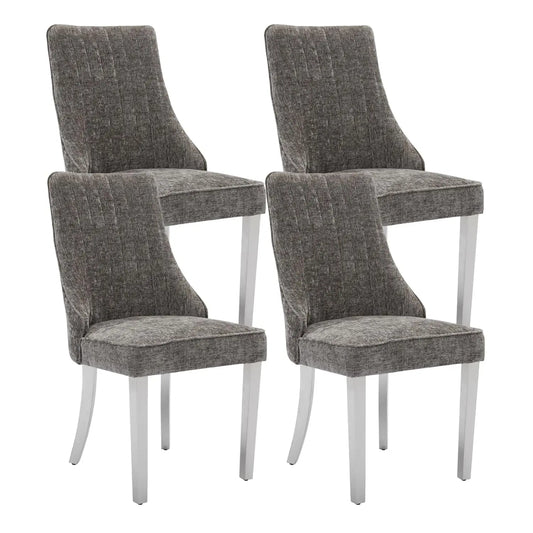 Dining Chairs Set Of 4 Linen Channel Tufted Wood Legs