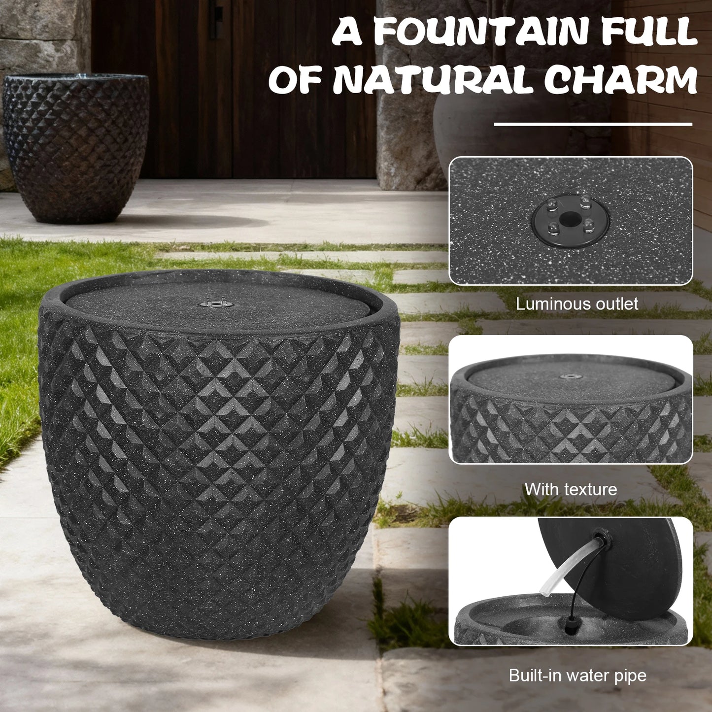 Solar Water Fountain Garden Freestanding With LED Lights