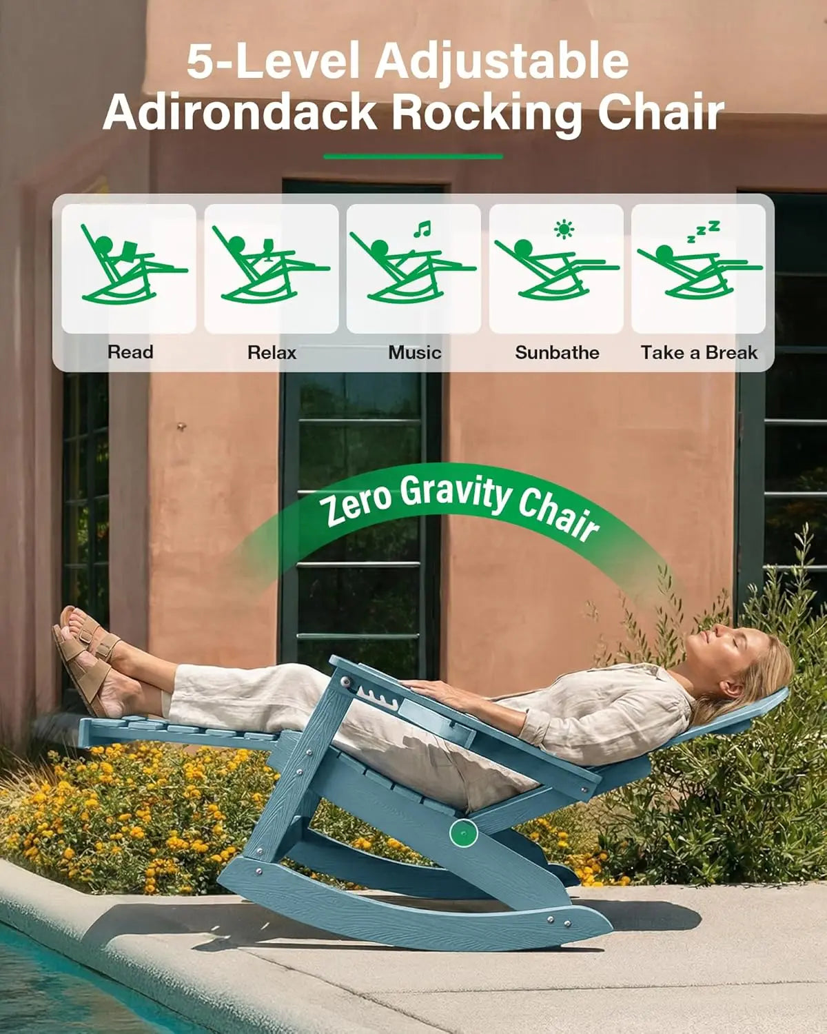Set of 2 Oversize Adirondack Chairs With Retractable Ottoman
