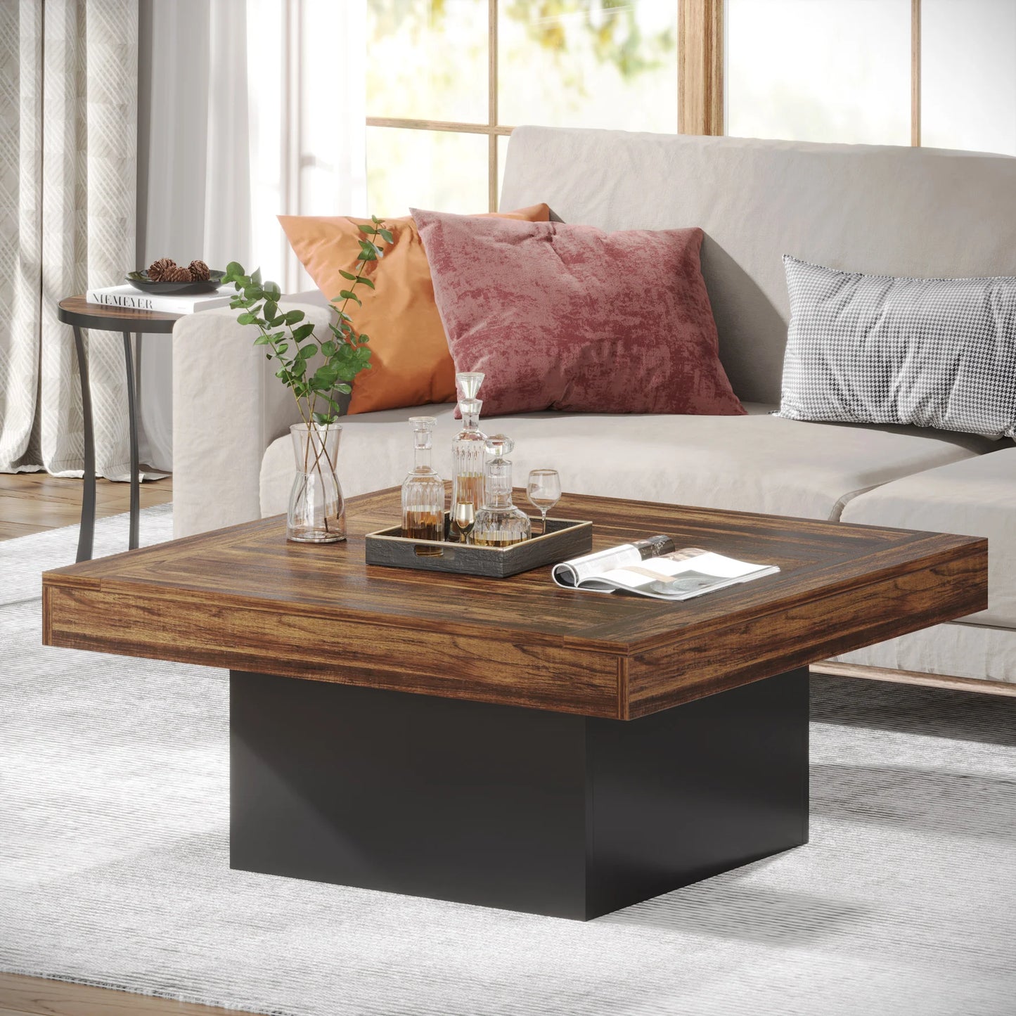Tribesigns Square LED Coffee Table Engineered Wood