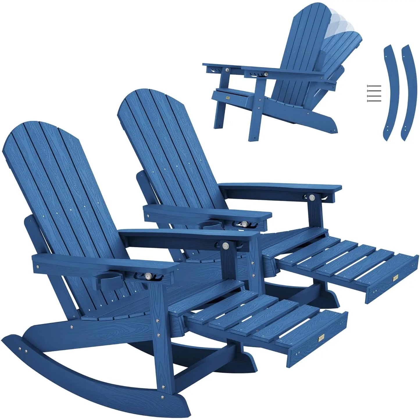 Set of 2 Oversize Adirondack Chairs With Retractable Ottoman